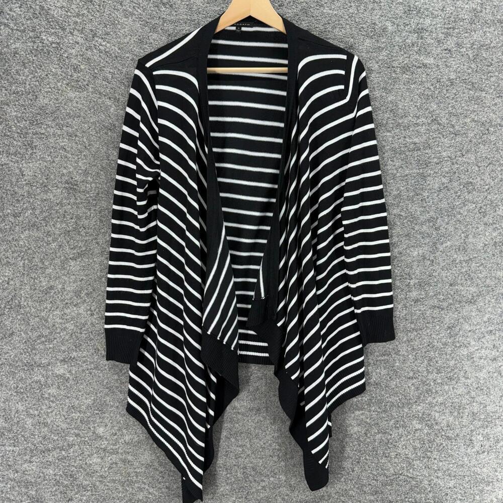 Staccato Cardigan Women M Medium Black Striped Open Front Long Sleeve Casual